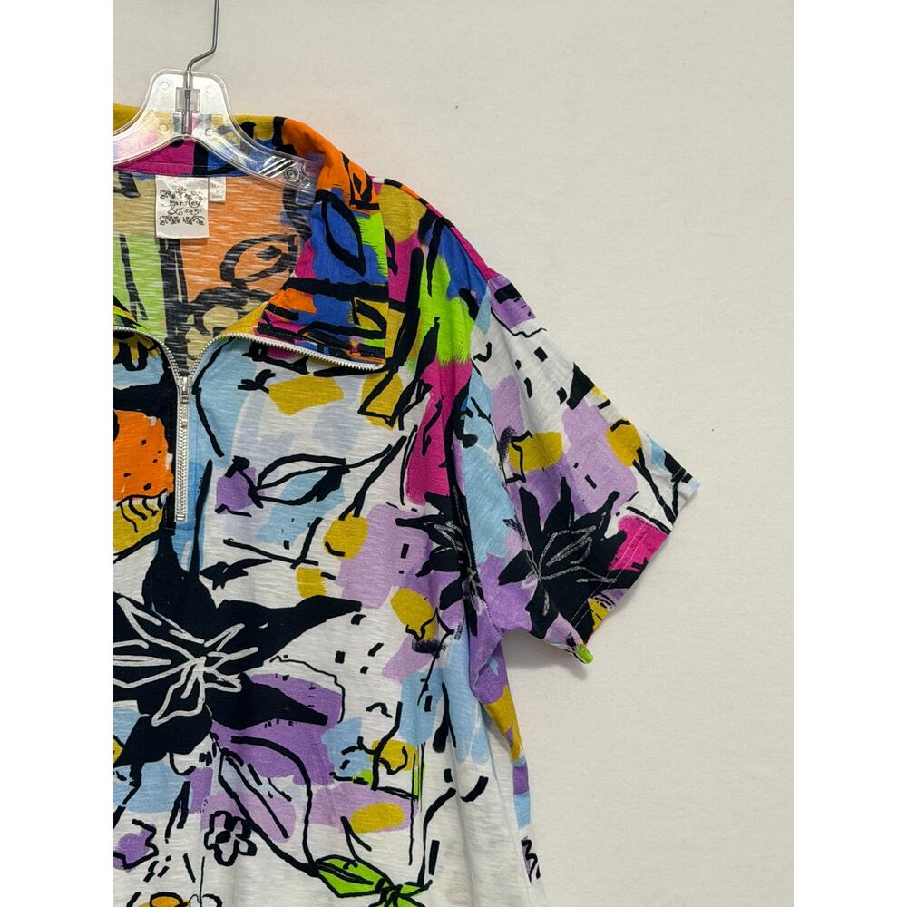 Parsley & Sage Short Sleeve Retro Abstract Floral Slub Knit Tunic Top Womens 2X - Picture 4 of 8
